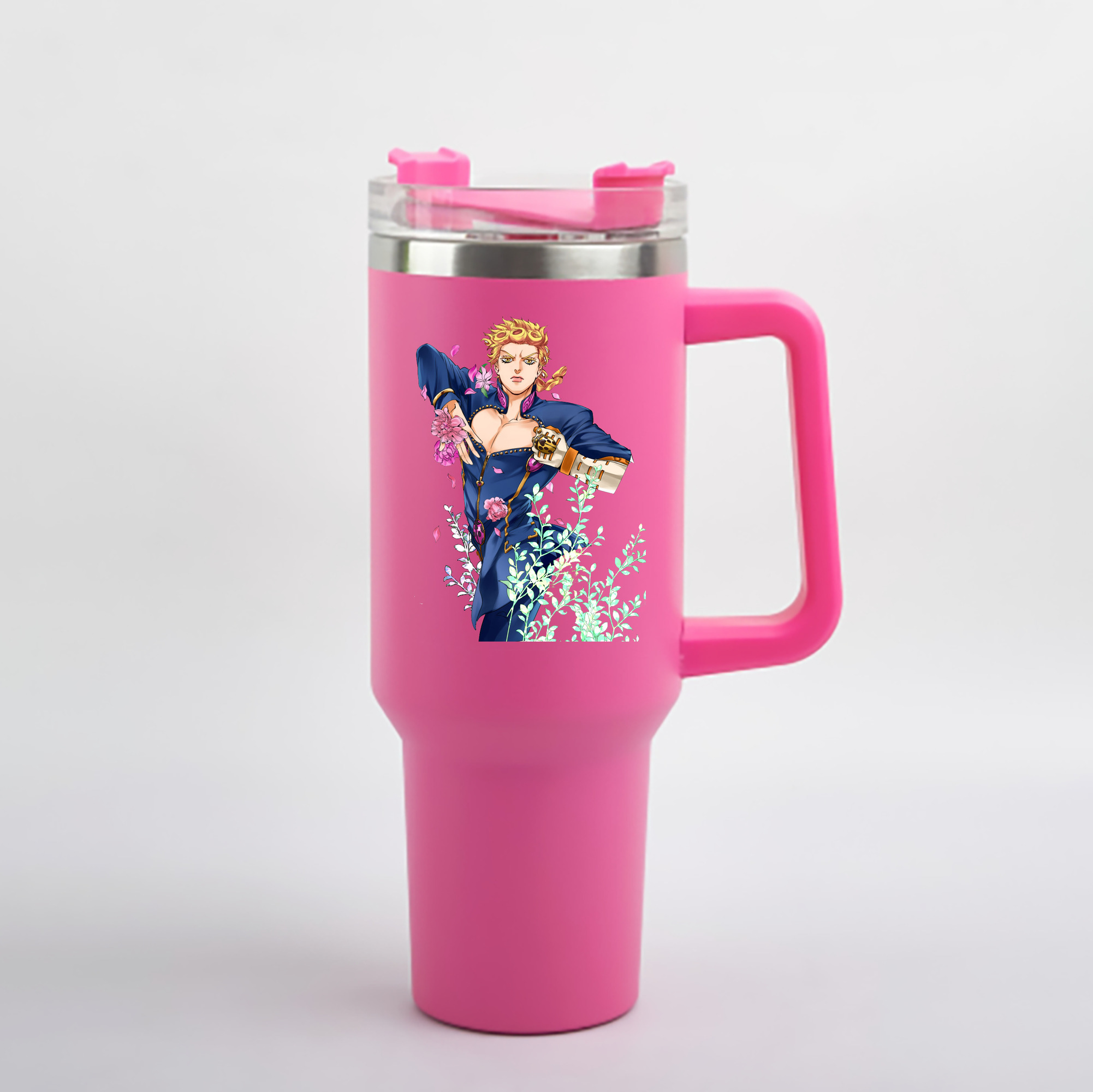 （画像用） ジョジョの奇妙な冒険 ジョルノ?ジョバァーナ JoJo's Bizarre Adventure Giorno Giovanna 1200mL車用タンブラー - クリスタルステッカー（プラスチックストロー付き）